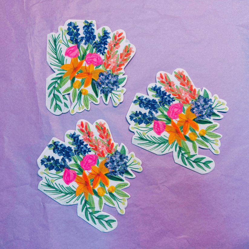 Servilletas troqueladas con forma de ramos florales para fiestas, bebidas y cócteles