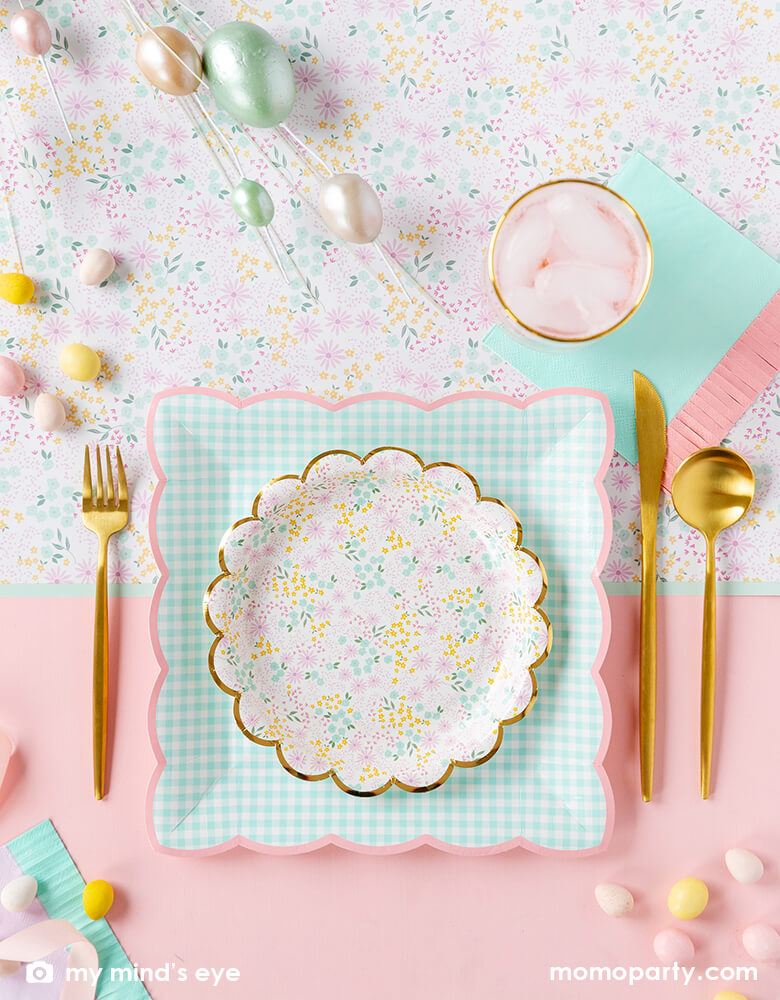 Juego de platos de cuadros vichy