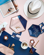 Erika - Platos de papel pequeños con motas de color azul marino