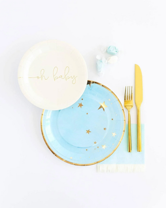 Servilletas de cóctel con flecos en color azul bebé (x 25)