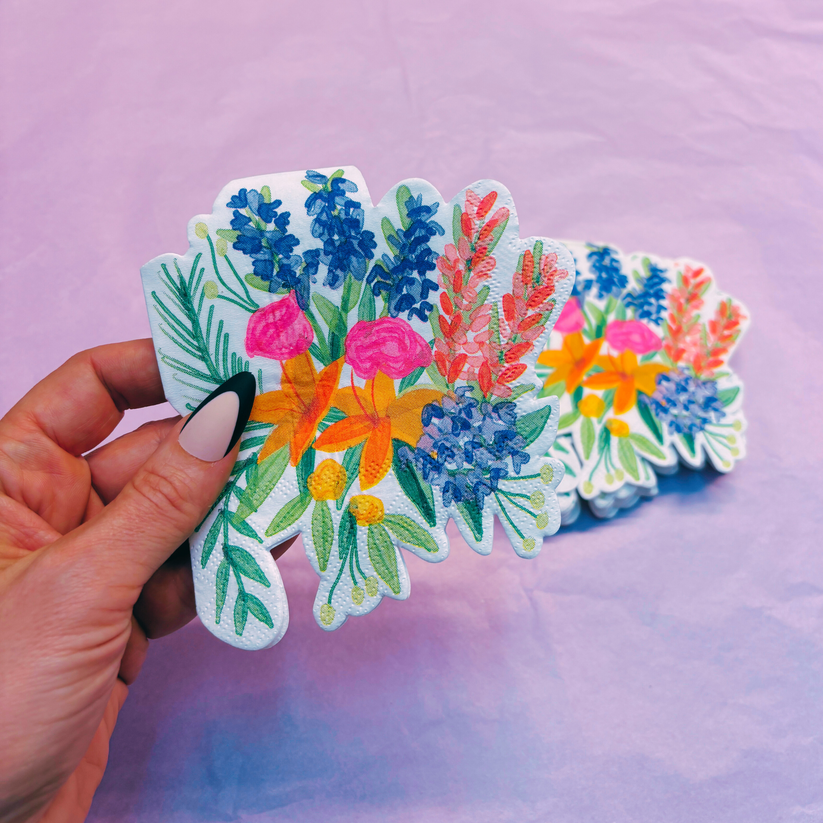 Servilletas troqueladas con forma de ramos florales para fiestas, bebidas y cócteles