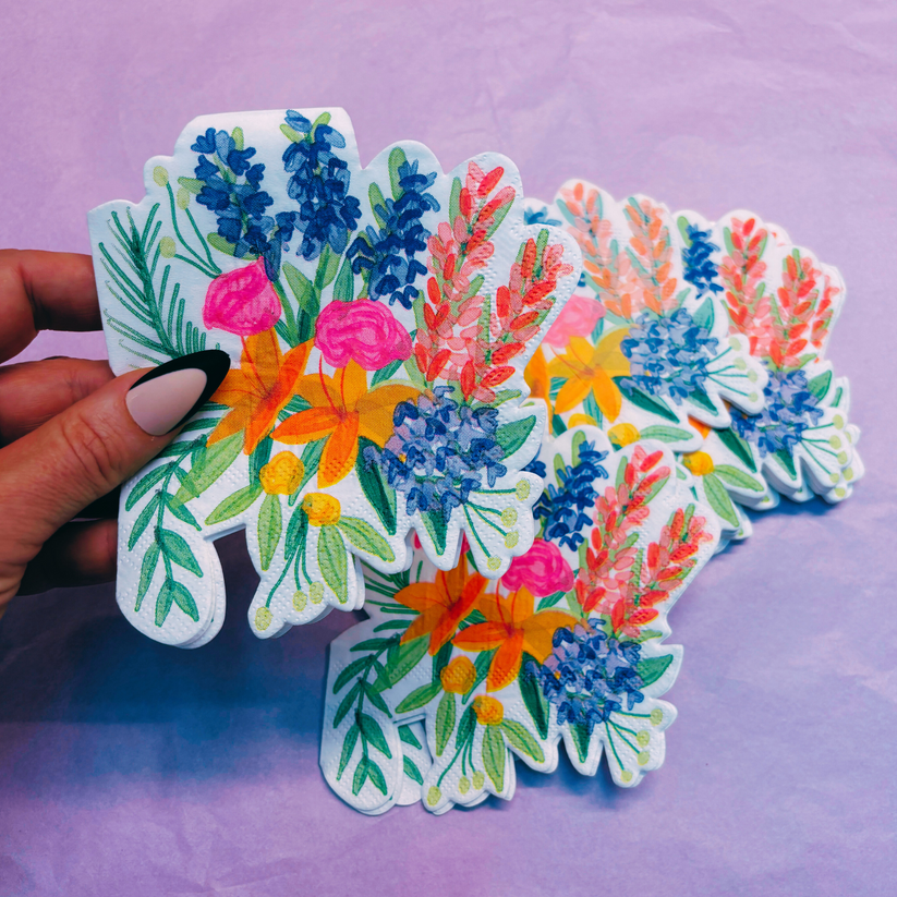 Servilletas troqueladas con forma de ramos florales para fiestas, bebidas y cócteles