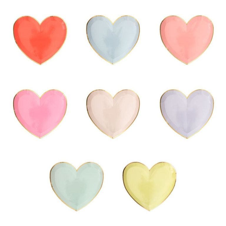 Juego de platos de papel grandes con forma de corazón pastel – Por Meri-Meri