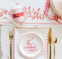 Plato de papel de 9" con vieira color crema y rojo