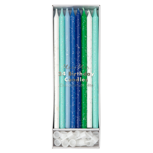 Velas con purpurina azul y verde (x 24)